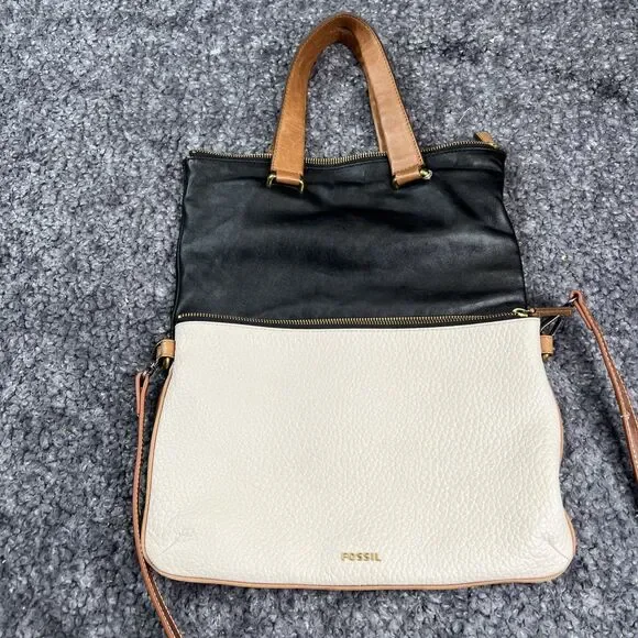 Fossil Memoir Anthology Foldover Leather Tote Crossbody Colorblock Boho - Picture 2 of 9